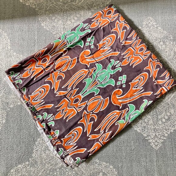 Brown, Orange, Green, White African Batik Fabric from Kenya - Picture 2 of 7